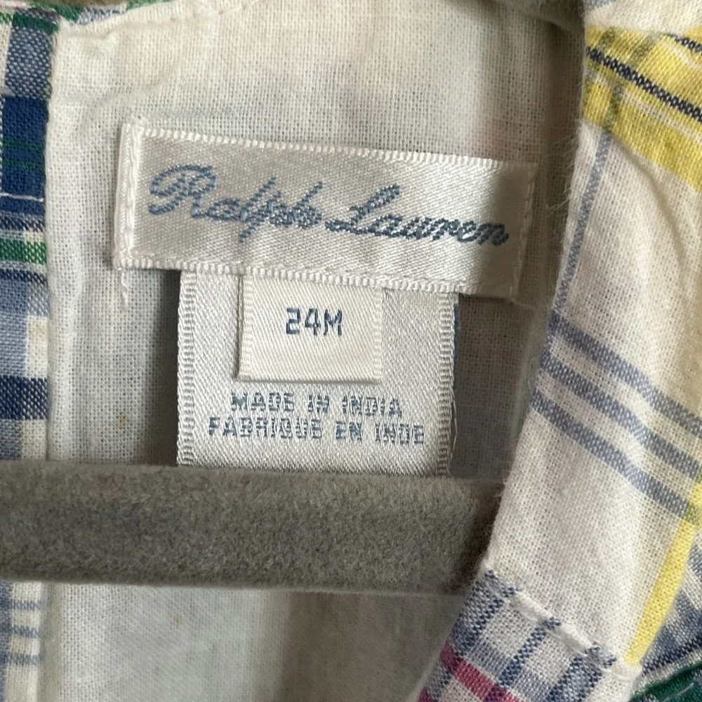 Ralph Lauren Girls Summer Dress 2T 24m Plaid Sleeveless With Bloomers Green Pink